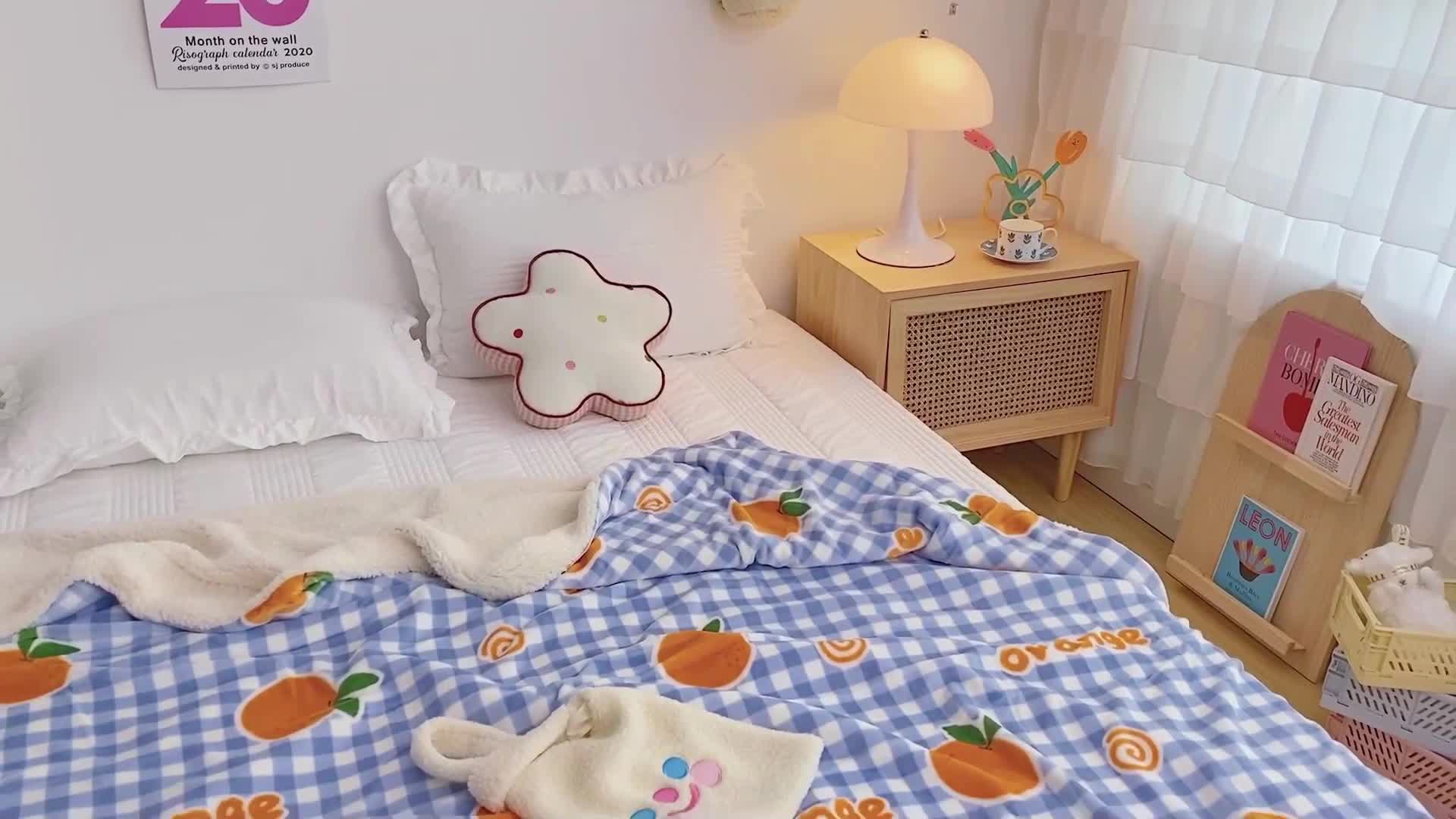 91家纺网 家纺一手货源 找家纺 顾里2020新款ins网红少女心温暖牌羊羔绒毯 格子橘子