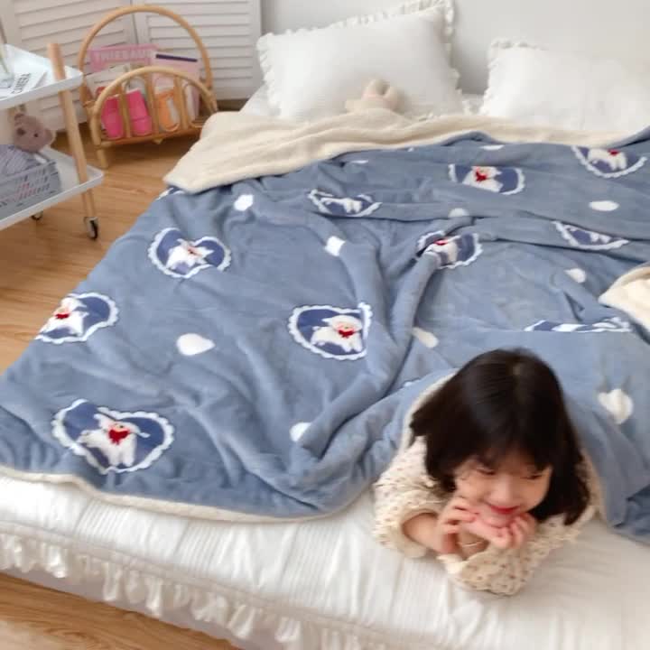 91家纺网 家纺一手货源 找家纺 顾里2020新款ins网红少女心温暖牌羊羔绒毯 爱心绵羊