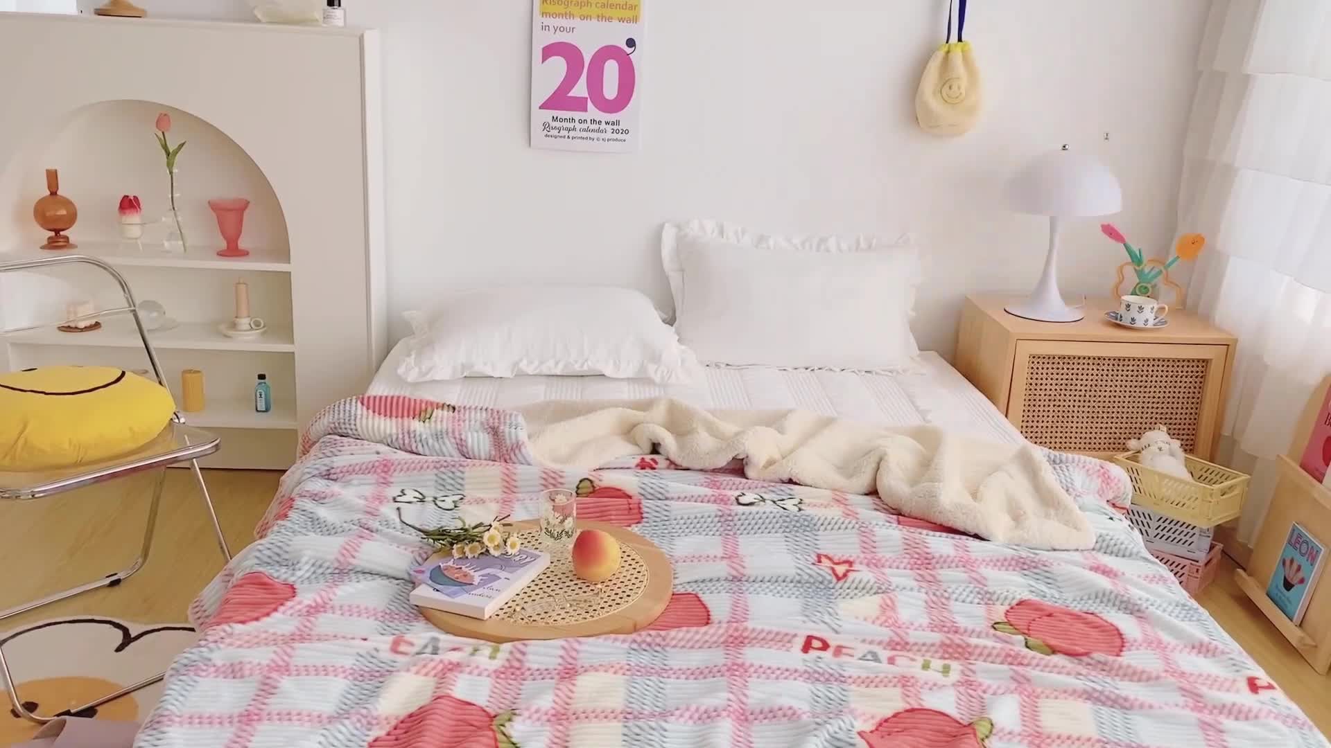 91家纺网 家纺一手货源 找家纺 顾里 新款ins网红少女心温暖牌魔法牛奶绒毛毯 冰淇淋蜜桃