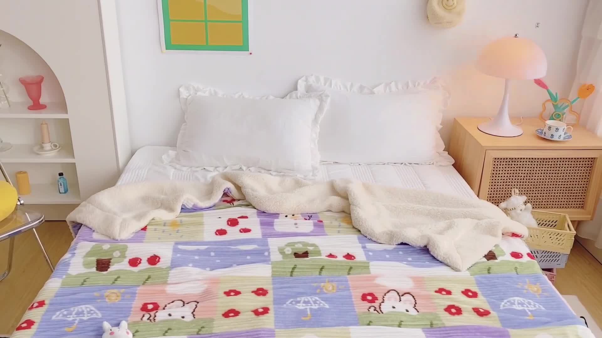 91家纺网 家纺一手货源 找家纺 顾里 新款ins网红少女心温暖牌魔法牛奶绒毛毯 春夏秋冬