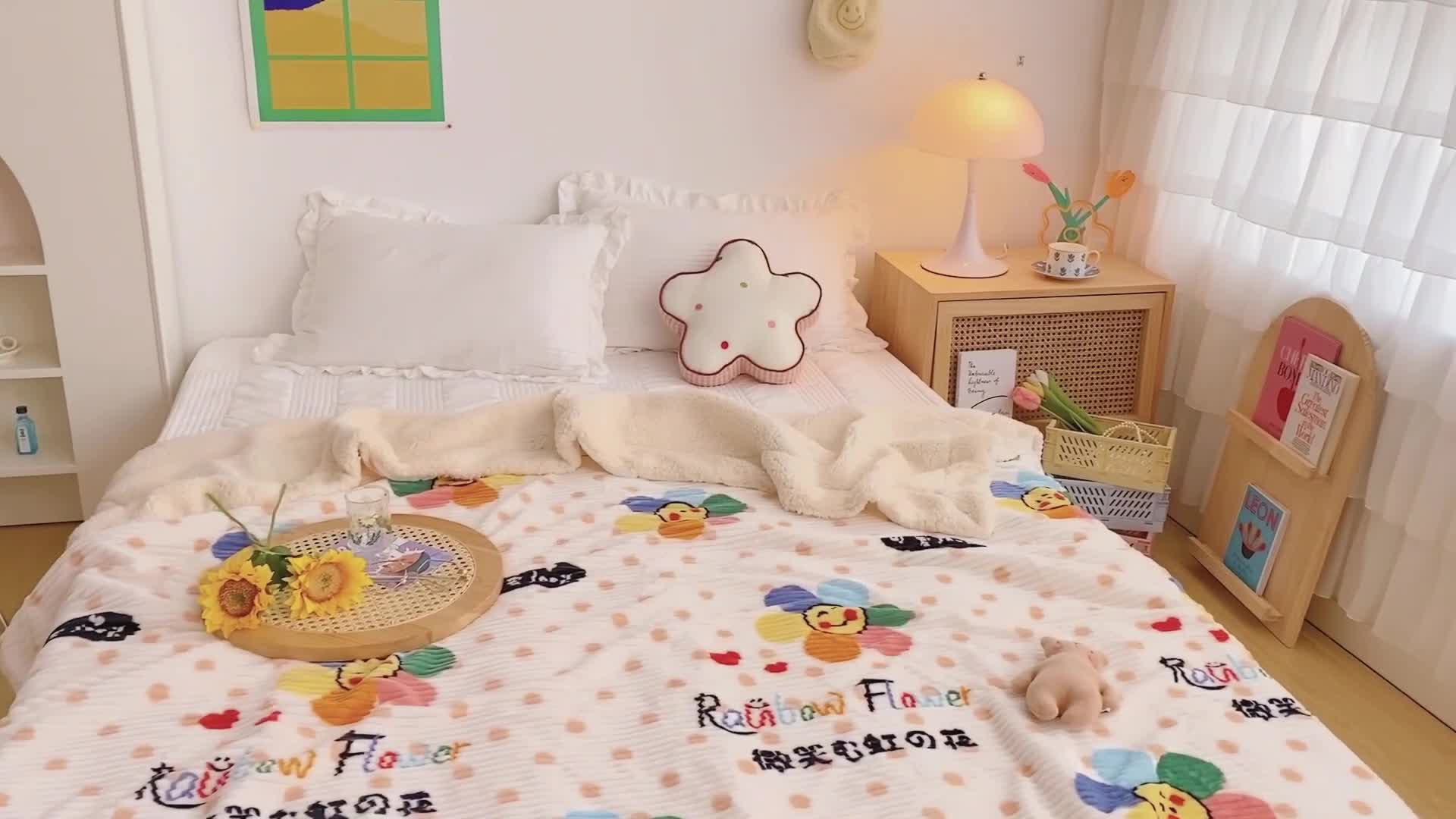 91家纺网 家纺一手货源 找家纺 顾里 新款ins网红少女心温暖牌魔法牛奶绒毛毯 七彩花