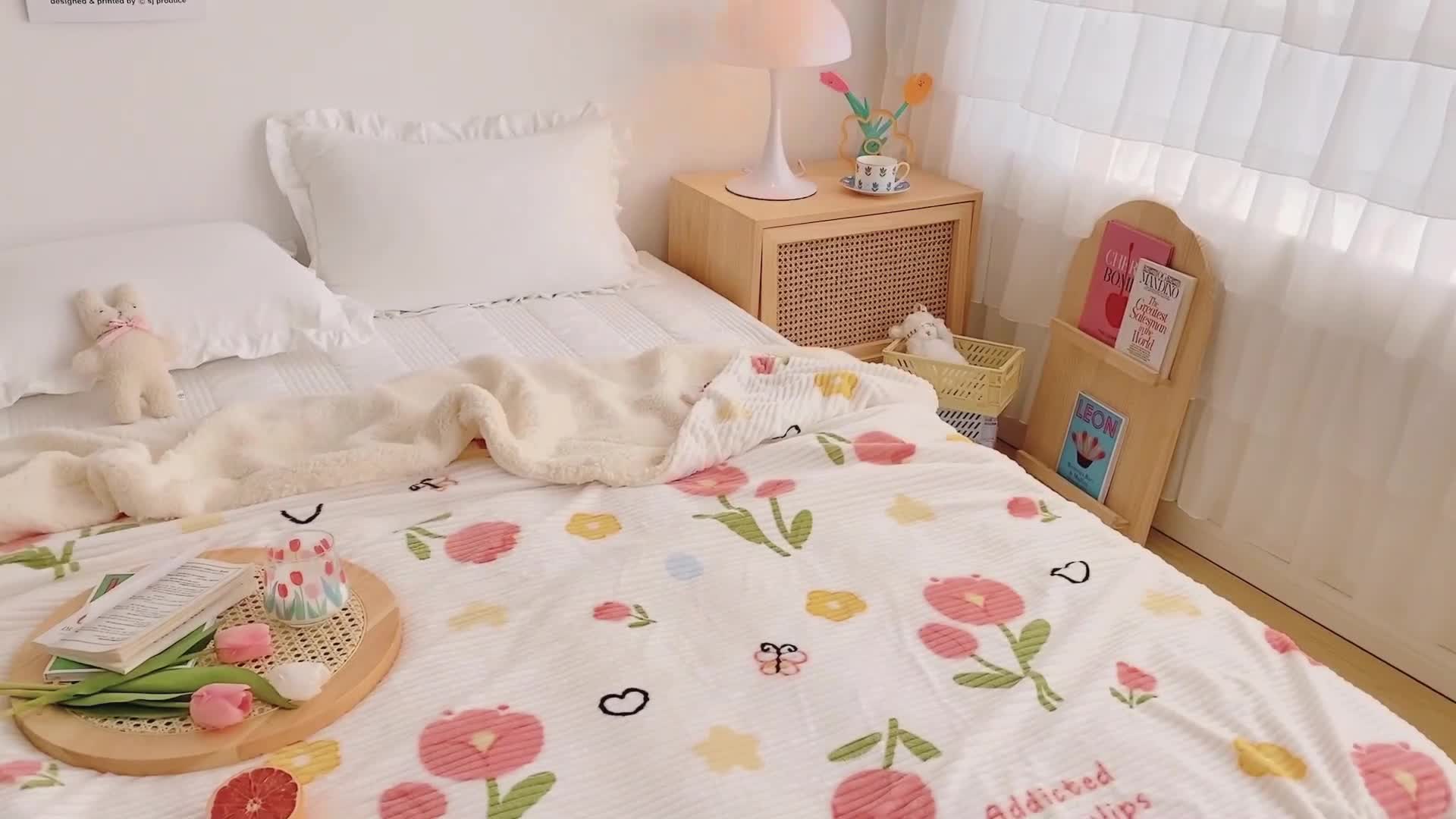 91家纺网 家纺一手货源 找家纺 顾里 新款ins网红少女心温暖牌魔法牛奶绒毛毯 郁金香