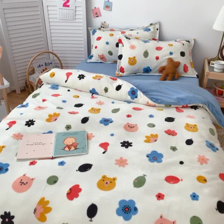 91家纺网 家纺一手货源 找家纺 星期八 2020新款秋冬加厚保暖牛奶绒四件套 动物花花