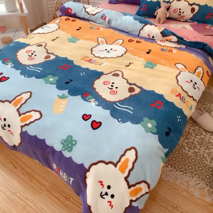 91家纺网 家纺一手货源 找家纺 星期八 2020新款秋冬加厚保暖牛奶绒四件套 兔子熊