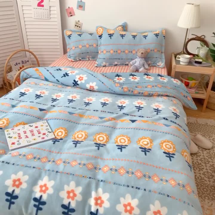 91家纺网 家纺一手货源 找家纺 星期八 2020新款秋冬加厚保暖牛奶绒四件套 向日小花