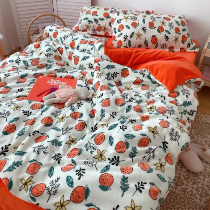 91家纺网 家纺一手货源 找家纺 星期八 2020新款秋冬加厚保暖牛奶绒四件套 小橘子