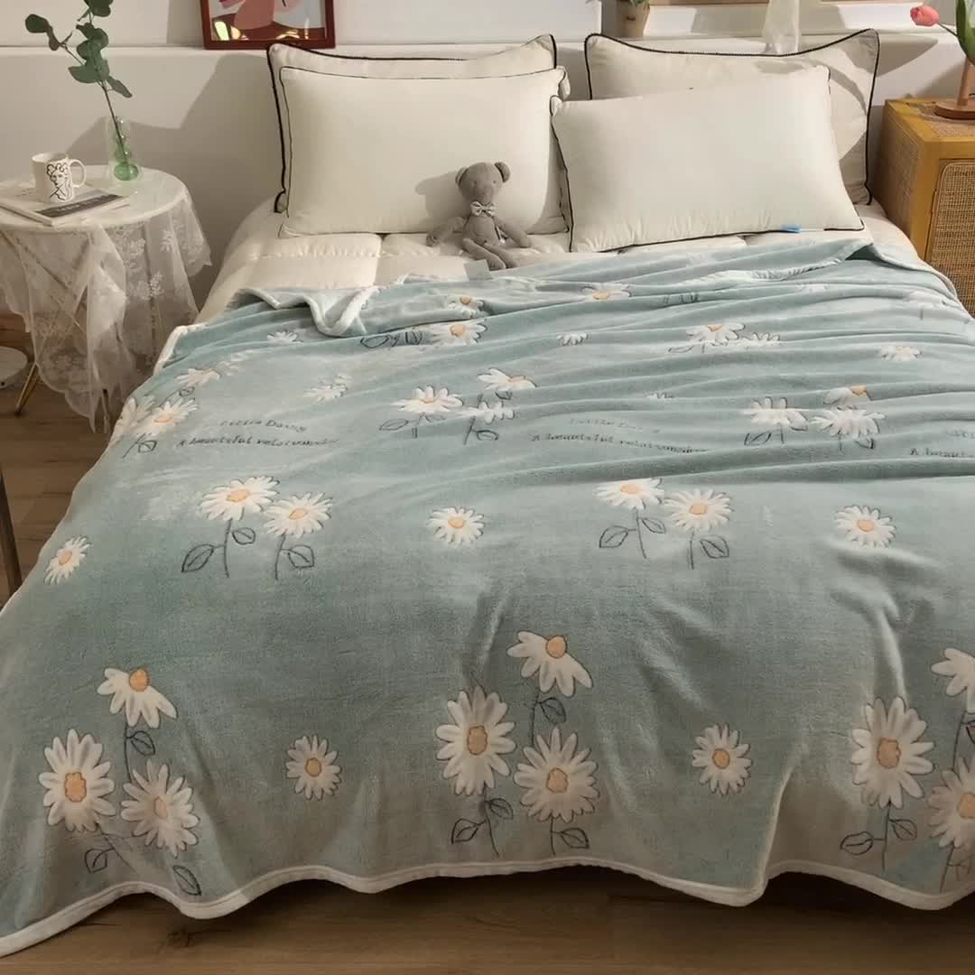 91家纺网 家纺一手货源 找家纺 甜之梦 2025新款310g雪花绒单品毛毯 浅绿之花