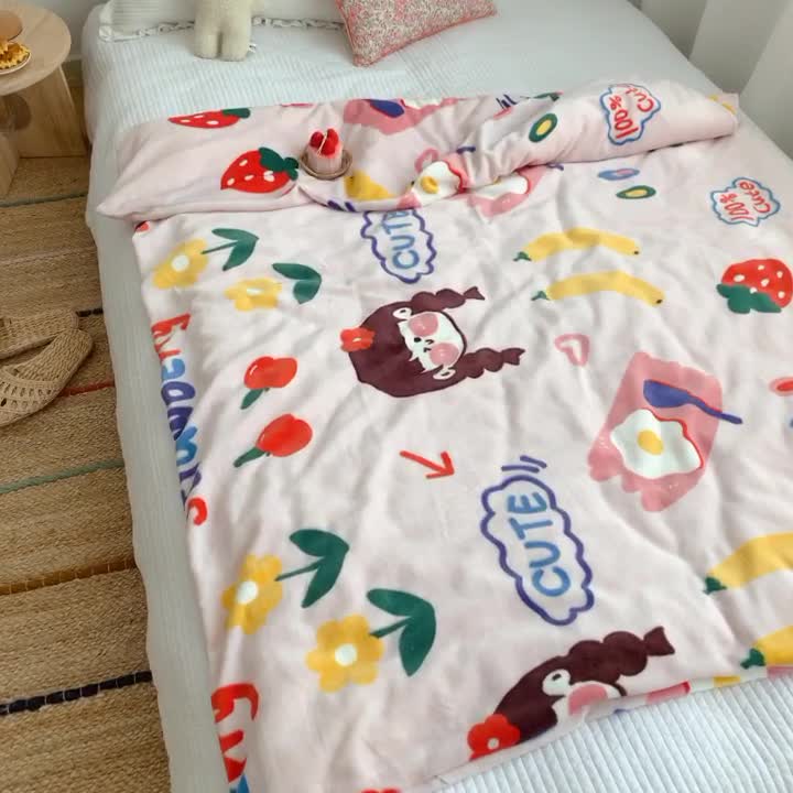 91家纺网 家纺一手货源 找家纺 星期八2020新款双层宝宝绒盖毯被毯子毛毯实拍图 元气少女
