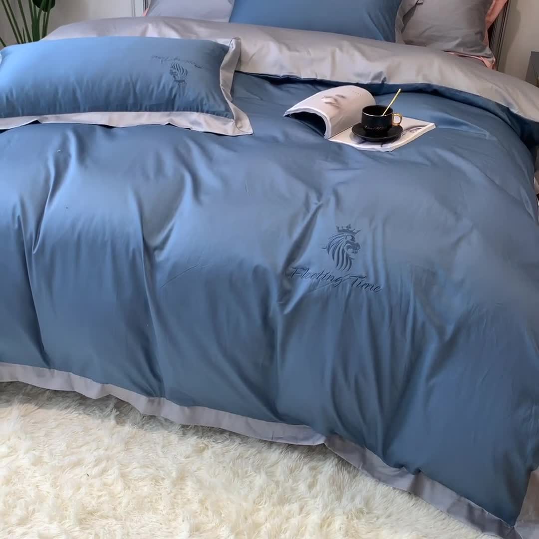 91家纺网 家纺一手货源 找家纺 优悦 2020新款水洗冰丝四件套罗曼系列 实拍图-宾利蓝