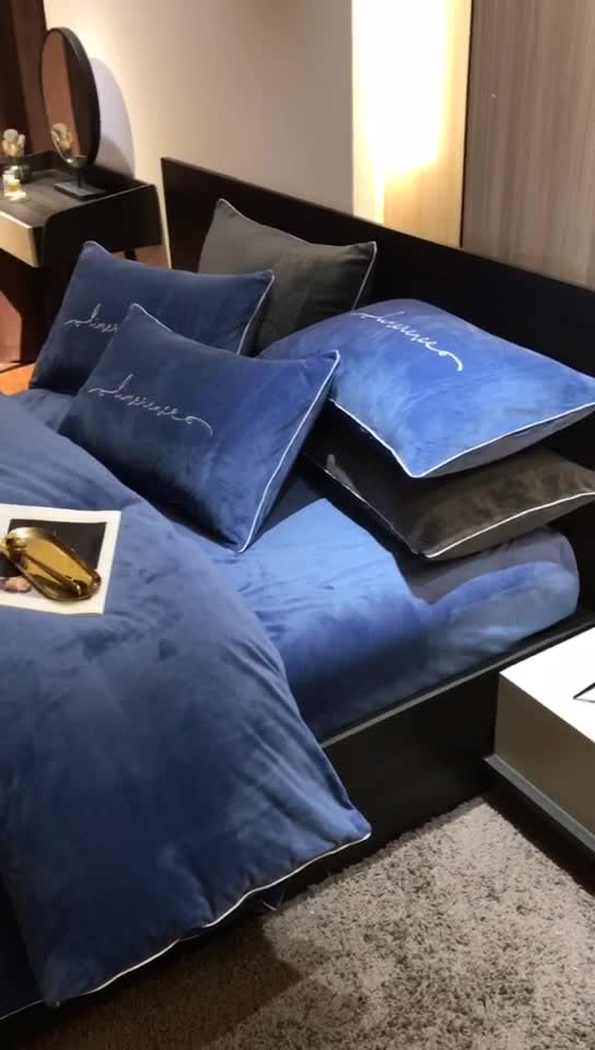 91家纺网 家纺一手货源 找家纺 瑞驰 2022新款A类婴儿绒保暖四件套 宾利蓝+摩登灰