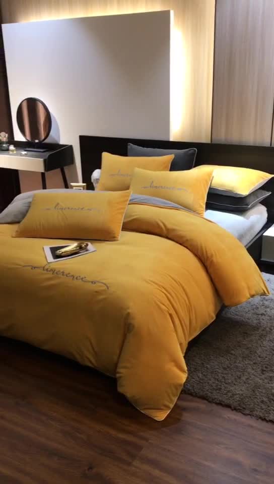 91家纺网 家纺一手货源 找家纺 瑞驰 2022新款A类婴儿绒保暖四件套 姜黄+摩登灰