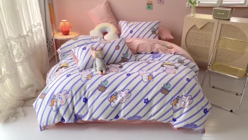 91家纺网 家纺一手货源 找家纺 澳萝拉 2020新款棉加绒印花四件套 兔子女孩