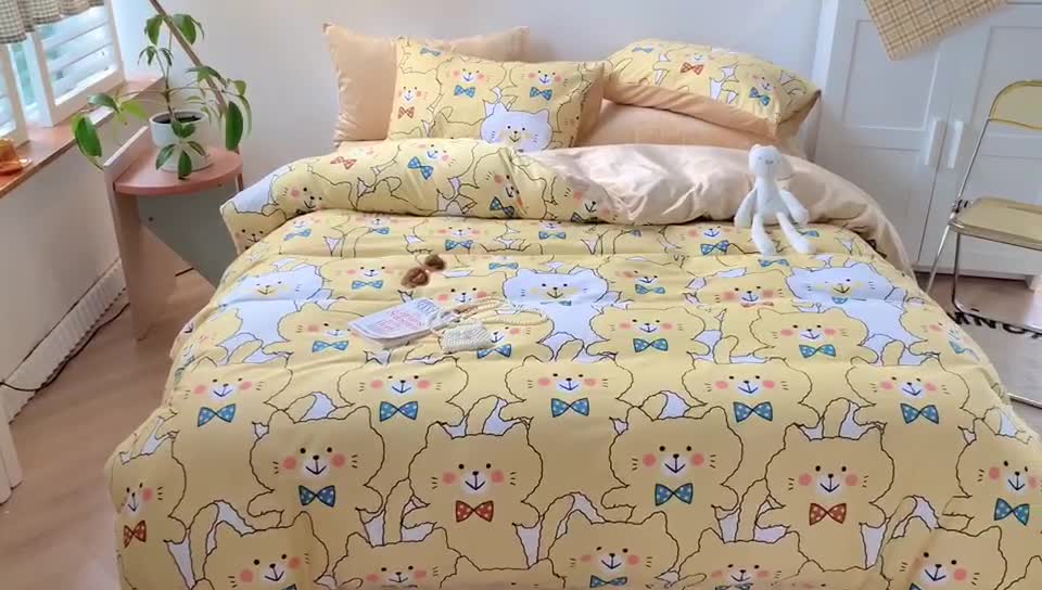 91家纺网 家纺一手货源 找家纺 澳萝拉 2020新款棉加绒印花四件套 晚安猫