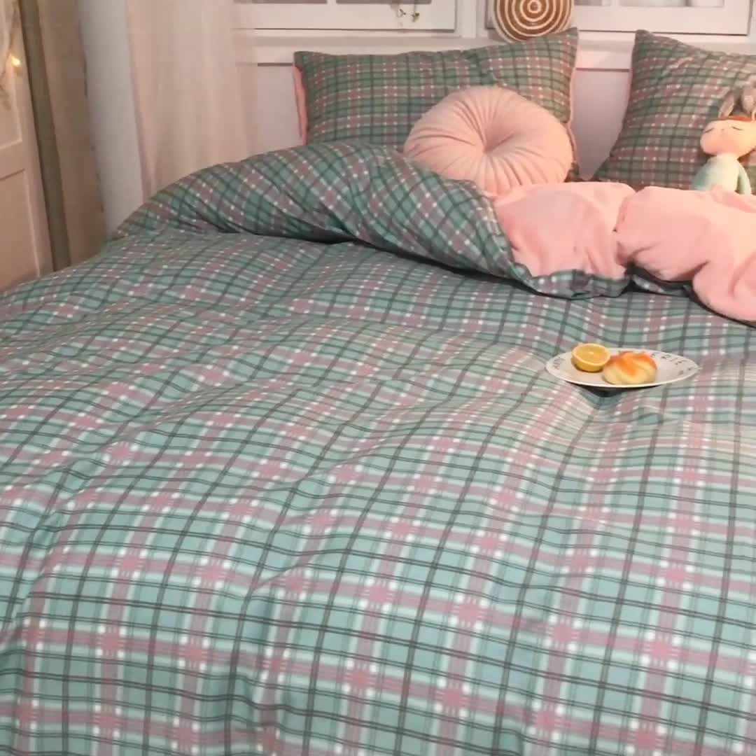 91家纺网 家纺一手货源 找家纺 一米阳光 2020新款全棉加牛奶绒四件套 抹茶绿牛奶棉绒