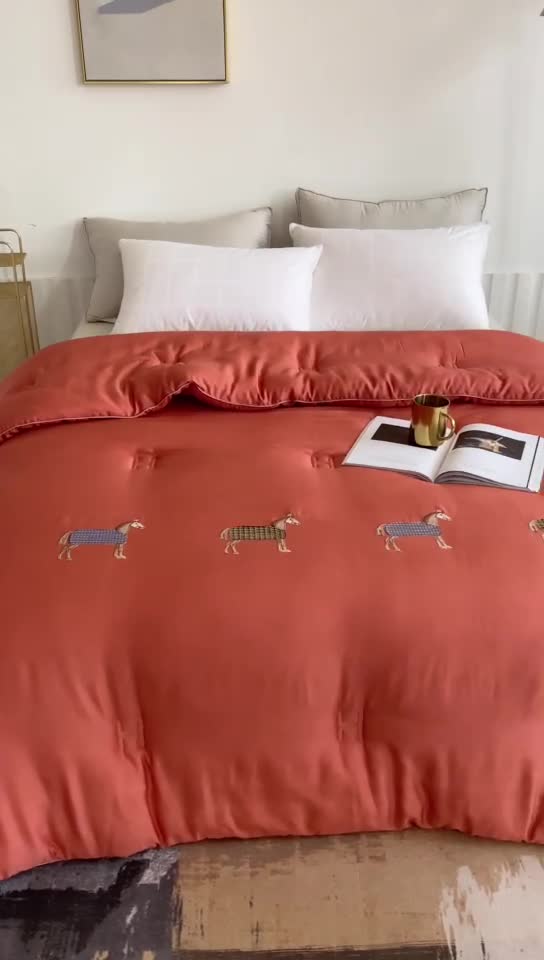 91家纺网 家纺一手货源 找家纺 久典2020天丝莫代尔抗菌被艾马仕系列 艾马仕-橙