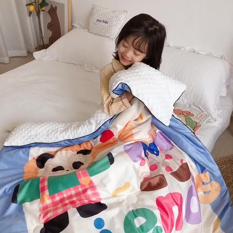 91家纺网 家纺一手货源 找家纺 星期八 2020新款双面绒豆豆被 熊猫兔