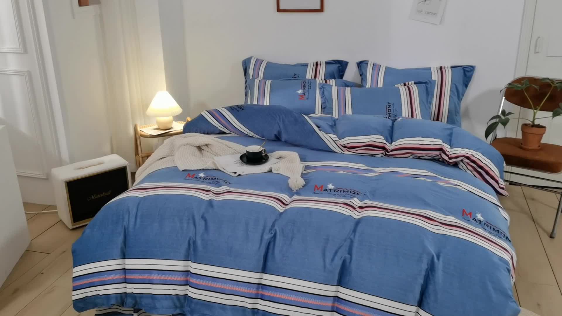 91家纺网 家纺一手货源 找家纺 纽缦 2020新款绒单层床裙四件套 索菲亚蓝