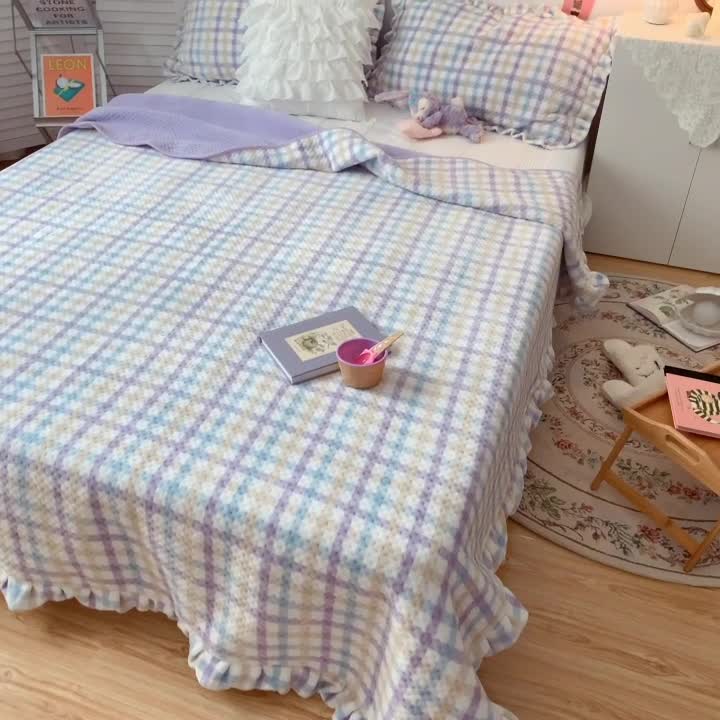 91家纺网 家纺一手货源 找家纺 （总）星期八 2020新款奶油色花边牛奶绒床盖