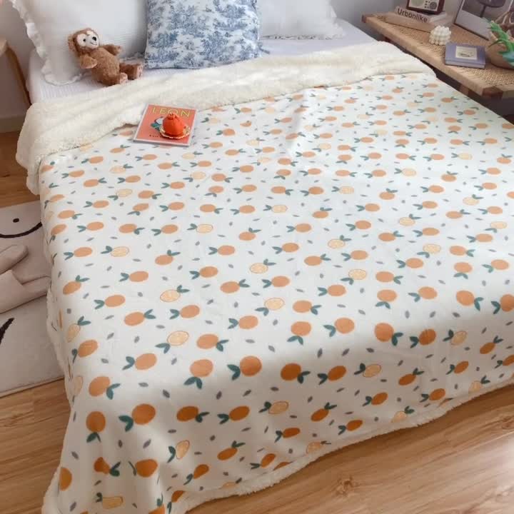91家纺网 家纺一手货源 找家纺 萝莉家纺 2021新款多功能羊羔绒被套毯 小橘子