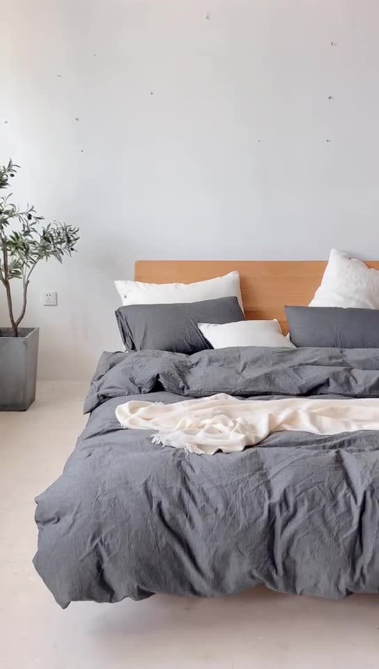 91家纺网 家纺一手货源 找家纺 棉邦 2020新款全棉色织水洗棉四件套日式简约系列 米细条