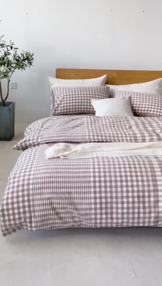 91家纺网 家纺一手货源 找家纺 棉邦 2020新款全棉色织水洗棉四件套日式简约系列 渐变米