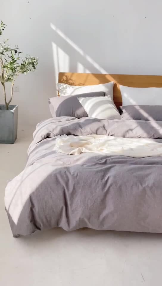 91家纺网 家纺一手货源 找家纺 棉邦 2020新款全棉色织水洗棉四件套日式简约系列 冷灰色