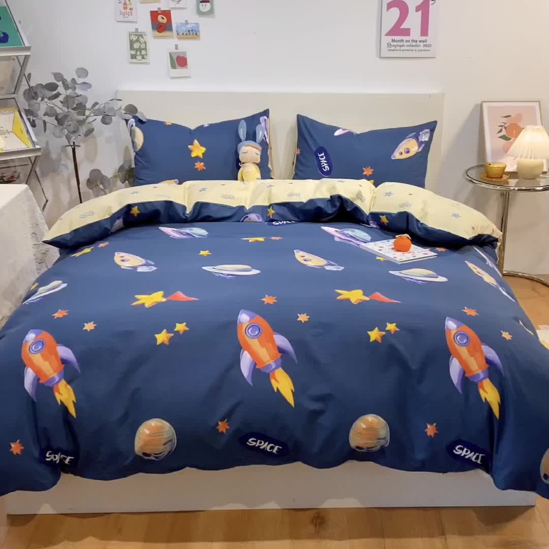 91家纺网 家纺一手货源 找家纺 琪格格 2022新款全棉加厚磨毛四件套 星际旅行