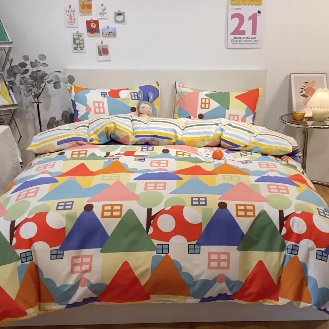 91家纺网 家纺一手货源 找家纺 琪格格 2022新款全棉加厚磨毛四件套 铅笔屋