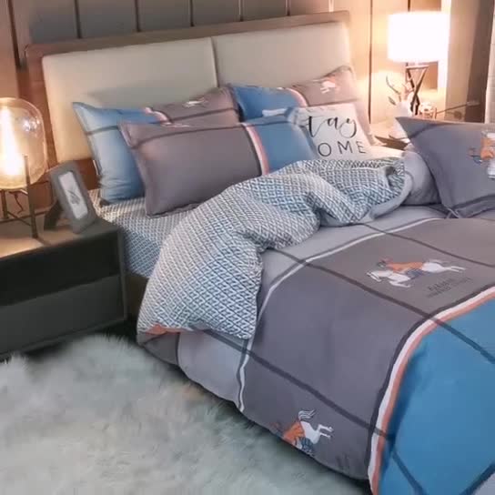 91家纺网 家纺一手货源 找家纺 赫然130g生态长绒棉贡棉植物羊绒加厚斜纹磨毛四件套追风骑士