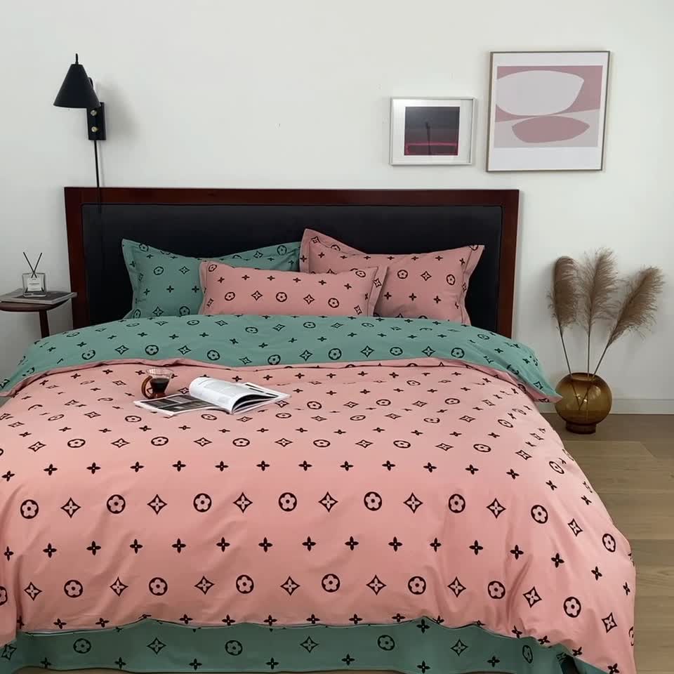 91家纺网 家纺一手货源 找家纺 棉生活 2021新款全棉铂金棉小资系列四件套 粉绿