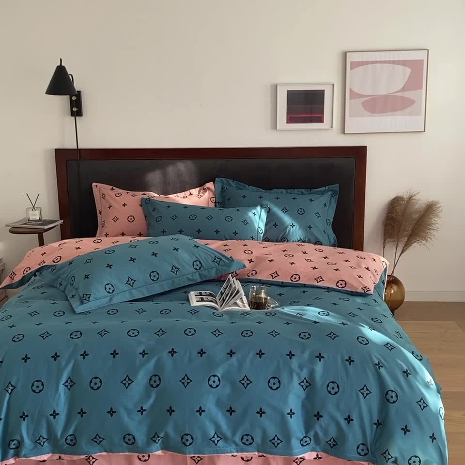 91家纺网 家纺一手货源 找家纺 棉生活 2021新款全棉铂金棉小资系列四件套 蓝粉