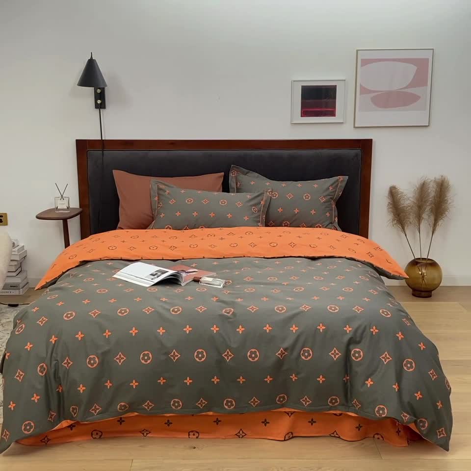 91家纺网 家纺一手货源 找家纺 棉生活 2021新款全棉铂金棉小资系列四件套 棕桔