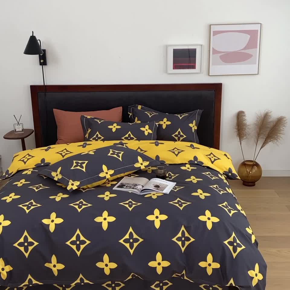 91家纺网 家纺一手货源 找家纺 棉生活 2021新款全棉铂金棉小资系列四件套 路易威咖