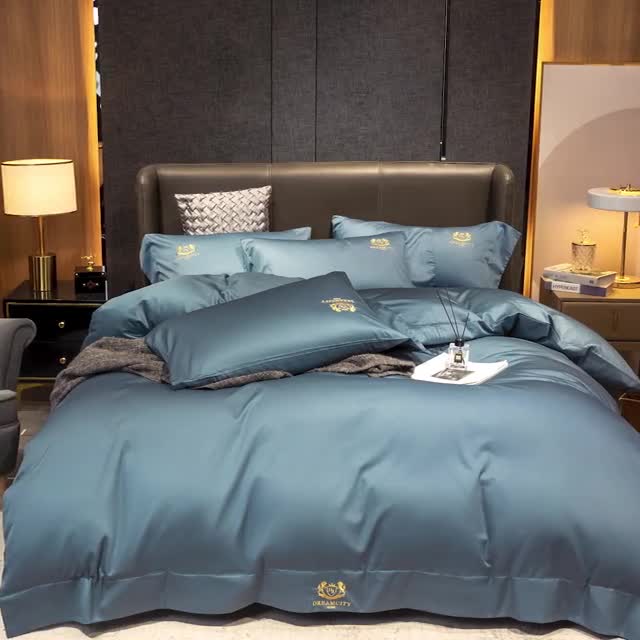 91家纺网 家纺一手货源 找家纺 蓝巢家纺 60支全棉长绒棉皇家系列四件套 皇家-月影蓝