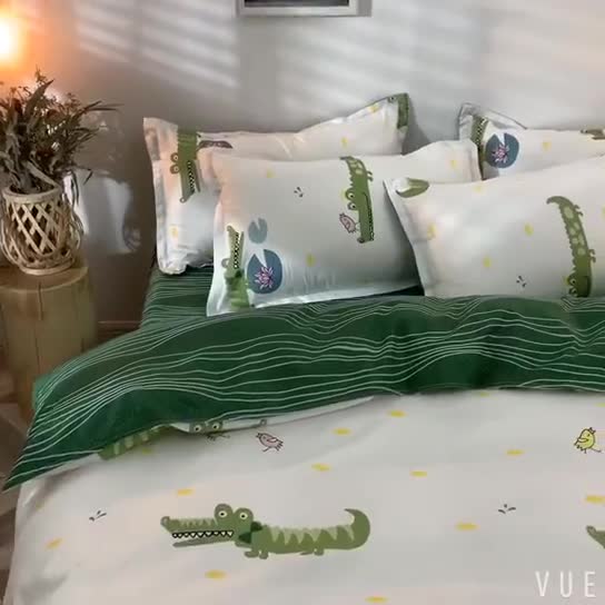 91家纺网 家纺一手货源 找家纺 乐居坊 2020新款简约小清新芦荟棉四件套 鳄鱼先生