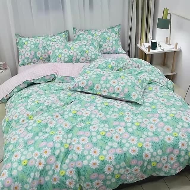 91家纺网 家纺一手货源 找家纺 乐居坊 2020新款简约小清新芦荟棉四件套 花语清新