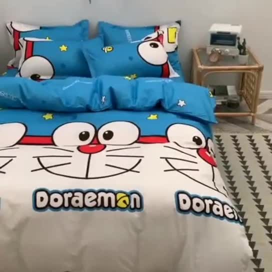 91家纺网 家纺一手货源 找家纺 乐居坊 2020新款简约小清新芦荟棉四件套 蓝胖子