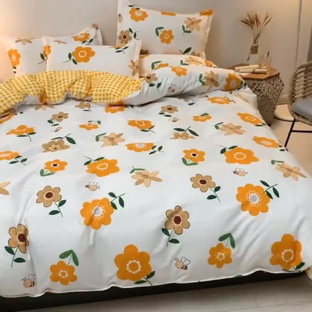 91家纺网 家纺一手货源 找家纺 乐居坊 2020新款简约小清新芦荟棉四件套 落花有意