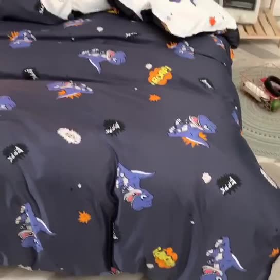 91家纺网 家纺一手货源 找家纺 乐居坊 2020新款简约小清新芦荟棉四件套 侏罗纪公园