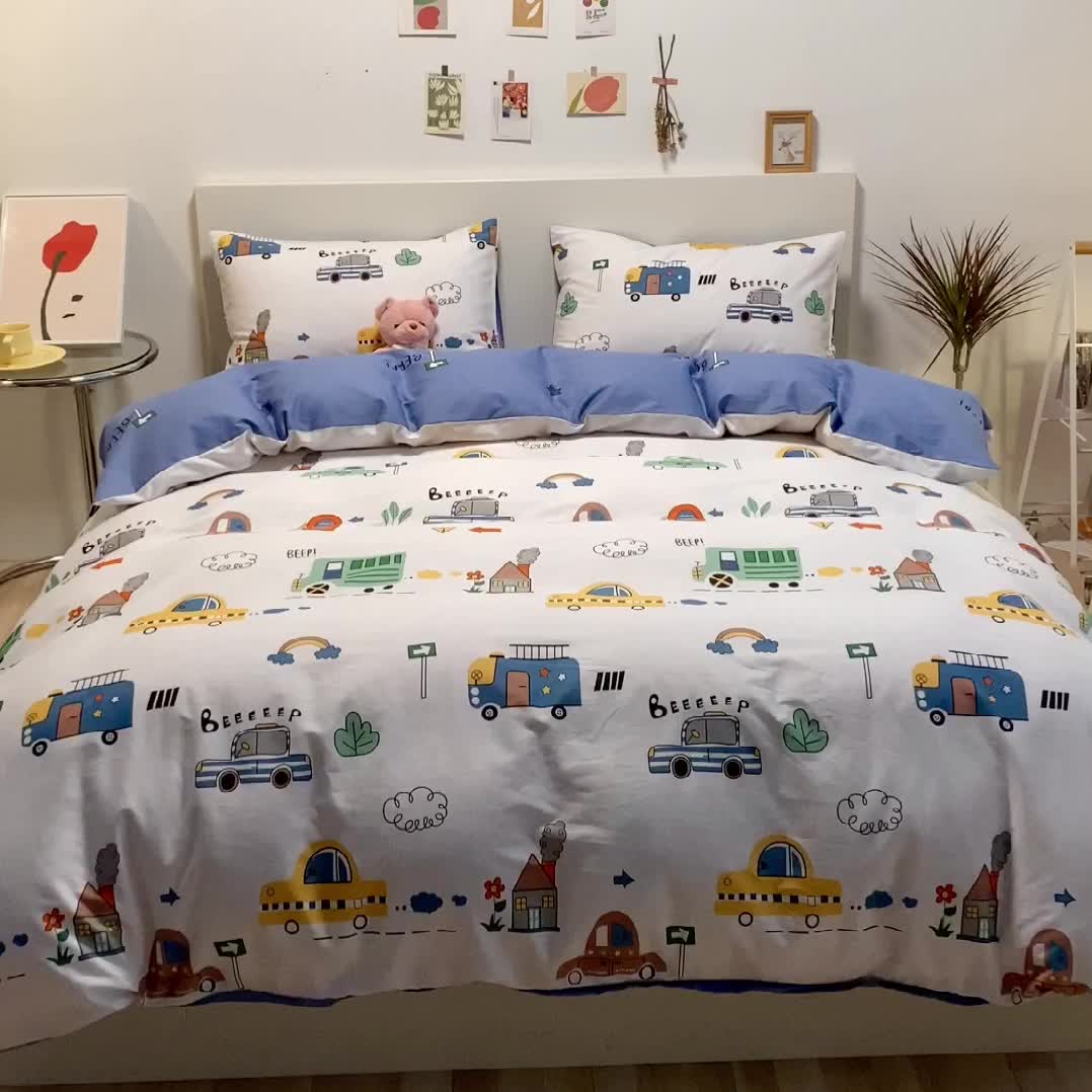 91家纺网 家纺一手货源 找家纺 吉象 2021全棉四件套纯棉四件套直播13070 汽车嘟嘟