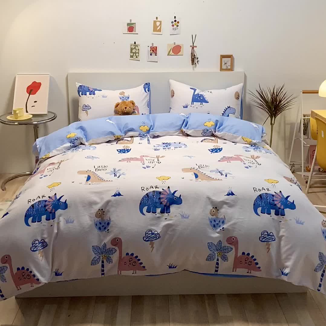 91家纺网 家纺一手货源 找家纺 吉象 2021全棉四件套纯棉四件套直播13070 趣味恐龙