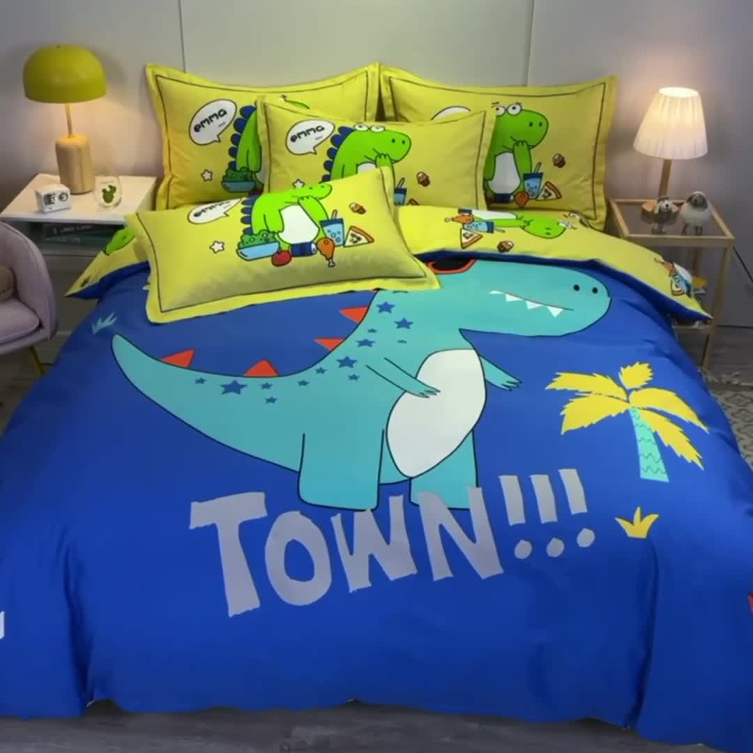 91家纺网 家纺一手货源 找家纺 金爱家 2021新款13372大版全棉卡通四件套 酷龙出没