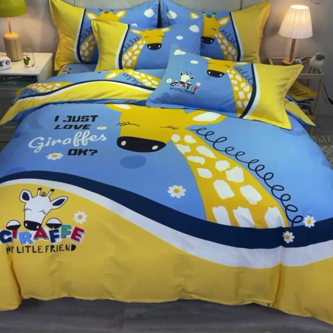 91家纺网 家纺一手货源 找家纺 金爱家 2021新款13372大版全棉卡通四件套 萌鹿