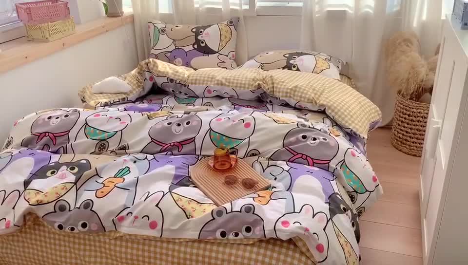 91家纺网 家纺一手货源 找家纺 澳萝拉 2021新款印花全棉四件套 宠物の派对