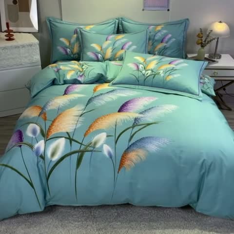 91家纺网 家纺一手货源 找家纺 金爱家 2021新款全棉活性花卉系列四件套 穗禾绿风格2