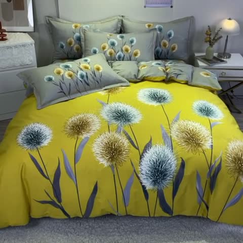 91家纺网 家纺一手货源 找家纺 金爱家 2021新款全棉活性花卉系列四件套 希尔黄风格2