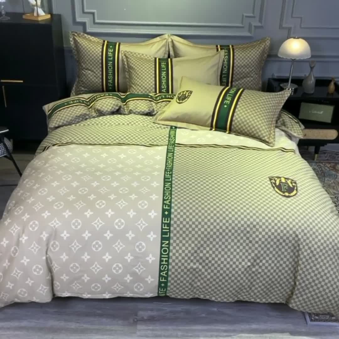 91家纺网 家纺一手货源 找家纺 金爱家 2021新款全棉13372四件套条格简约系列 加州咖