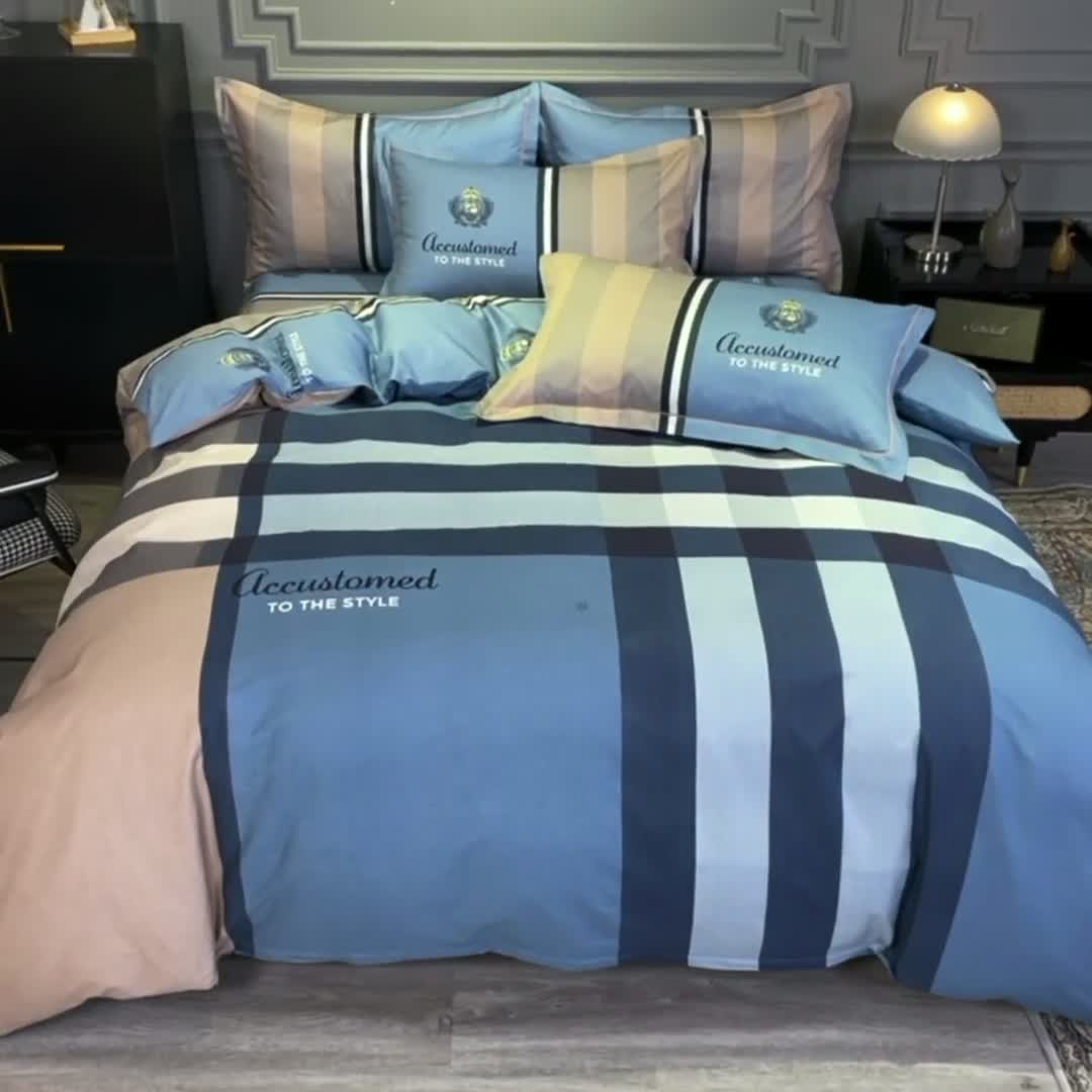 91家纺网 家纺一手货源 找家纺 金爱家 2021新款全棉13372四件套条格简约系列 巴伦