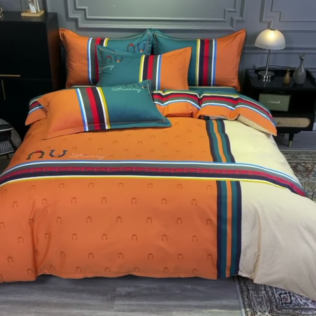 91家纺网 家纺一手货源 找家纺 金爱家 2021新款全棉13372四件套条格简约系列 凯瑞拉