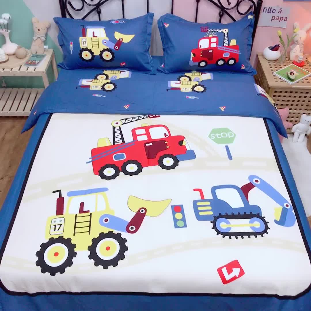 91家纺网 家纺一手货源 找家纺 金爱家 2021新款13070卡通全棉四件套 独家工程车